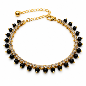 Gold plated crystal bead drop bracelet in black