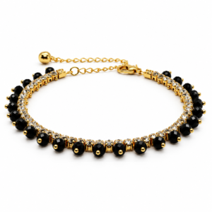 Gold plated crystal bead drop bracelet in black