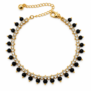 Gold plated crystal bead drop bracelet in black