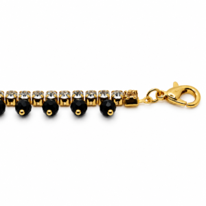 Gold plated crystal bead drop bracelet in black