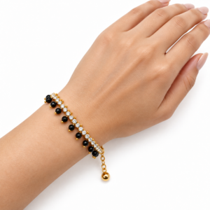 Gold plated crystal bead drop bracelet in black